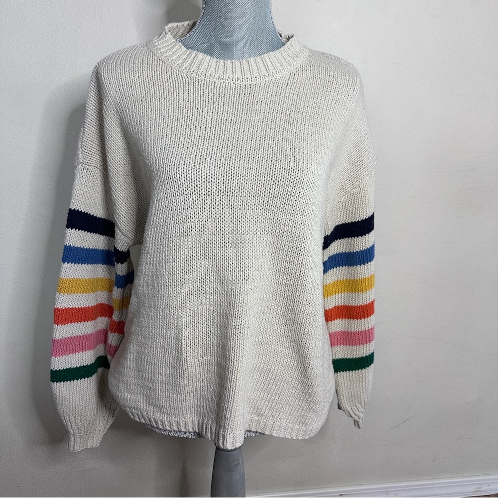 ANDTHEWHY Rainbow Striped‎ Sleeve Knit Cream Sweater Y2K Girlhoodcore Size S/M